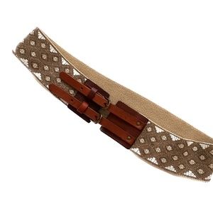 Linea Pele Belt Double Buckle Stretch Elastic Size Small Brown Cream Diamonds